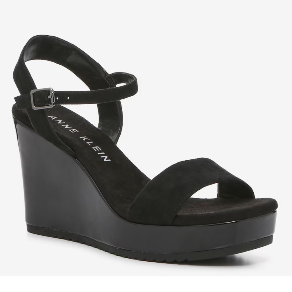 Anne Klein Black Patent Wedge Sandals